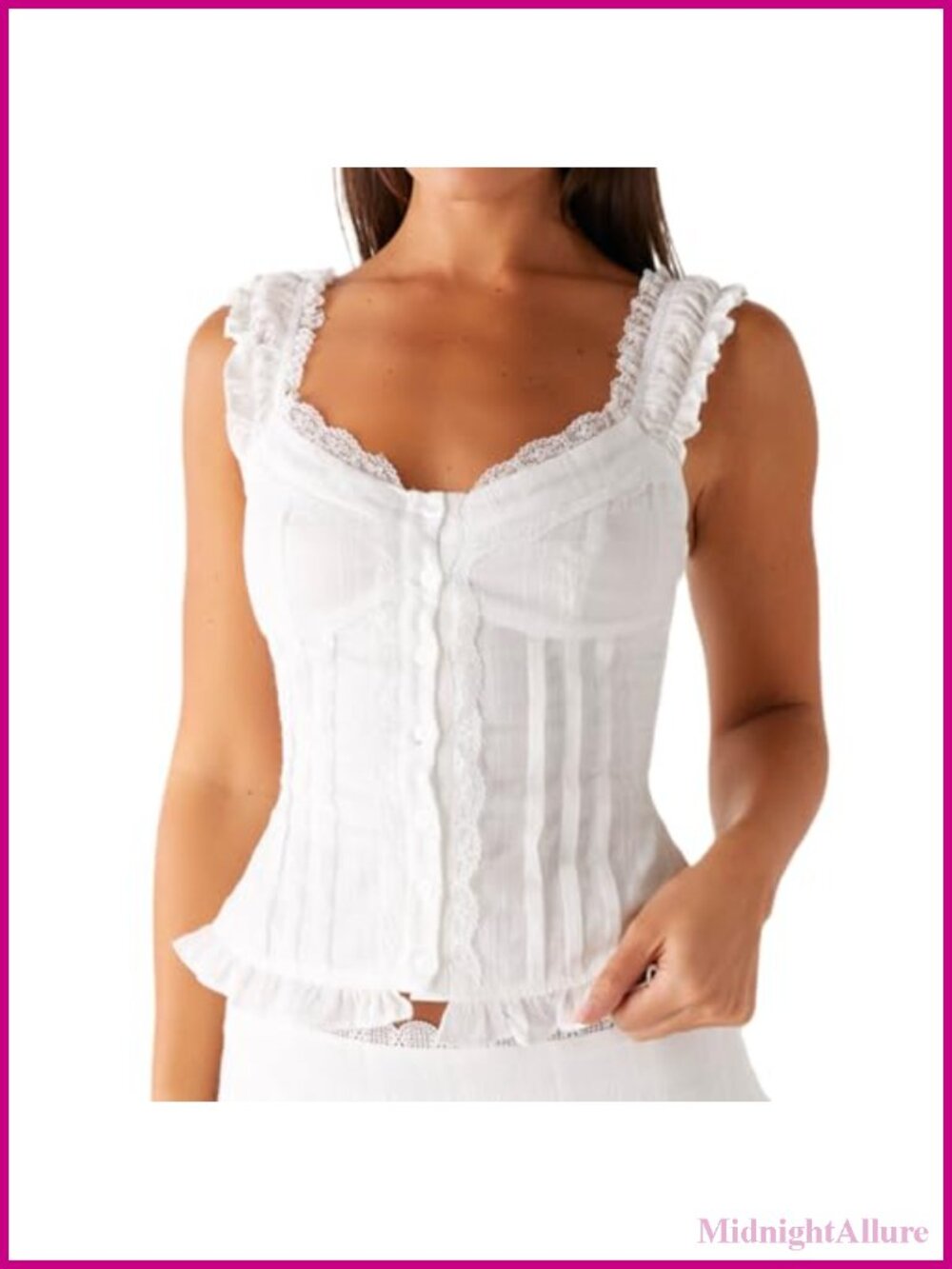 Y2K Spaghetti Strap Camisole Sleeveless Deep V Neck Lace Trim Button Ruched